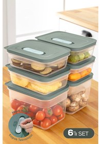 Resim Vienev 6'lı Hava Kanallı Ayarlanabilir Sebze Ve Meyve Saklama Kabı 4x 1,15 Lt 2x 2,35 Lt Yeşil Yeşil 
