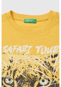 Resim United Colors Of Benetton Erkek Çocuk Hardal Sarısı Önü Baskı Detaylı Bisiklet Yaka T-shirt 6-14 Yaş -2850 