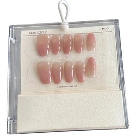 Resim Caş Dekorasyon 10'lu Pembe Renk Jel Görünümlü Takma Tırnak Seti Yapıştırıcılı 