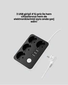 Resim Genel Markalar 3 USB Çıkışlı 4’lü Akıllı Priz 2500W 2 Metre Kablo 