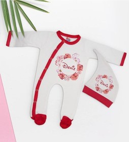 Resim Bk Kids Kişiye Özel Çiçek Tasarımlı Kırmızı Tulum Zıbın Ve Kukuletalı Şapka Seti-6 Çok Renkli 
