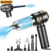 Resim QILIEASY 18000Pa El Tipi Elektrikli Süpürge, 100W Yüksek Güçlü Fırçasız Motor, 3 Hız Ayarlı, Çok Fonksiyonlu Hava Duster Araba, Ev, Koltuk, Klavye, Evcil Hayvan Tüy Temizliği, USB Şarj Edilebilir, Güç Göstergesi ile, Süpürge Aksesuarları: Bez, Kablo, Toz Kasesi, Süpürge Aksesuarları: Bez 
