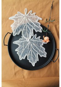 Resim Sonbahar Yaprağı Bardak Altlığı ve Kokteyl Peçete 6 Adet Altın - Krem 