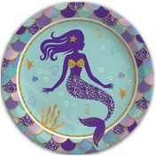 Resim Pırıltılı Deniz Kızı Karton Tabak - 23Cm X 8 Adet 