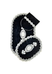 Resim Bonny Home Lisa Siyah 3lü Fransız Dantelli Klozet Takımı Çeyizlik 