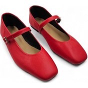 Resim Rive Kırmızı Hakiki Deri Tek Tokalı Kadın Babet Ayakkabı Kırmızı 