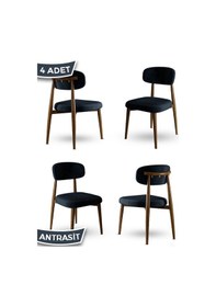Resim Canisa Laos Serisi 4 Adet Antrasit Mutfak Sandalyesi Ahşap Kaplama 1. Sınıf Babyface Kumaş Antrasit Sandalye Ayaklar Ahşap Kaplama 