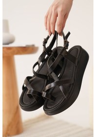 Resim Legia Siyah Hakiki Deri Sandalet Çok Renkli 