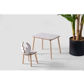 Resim Montessori Çocuk Çalışma Masa Ve 1 Sandalye Seti Deer Beyaz Ahşap 