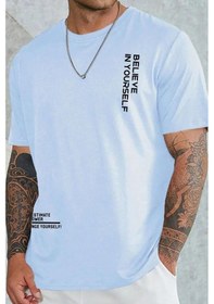 Resim Erkek Belive İn Yourself Baskılı Oversize Tshirt Bebemavi Bebek Mavisi 