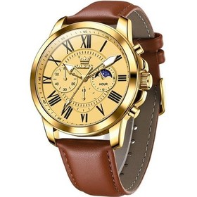 Resim Yingfu Olevs 3632 Erkekler Multifonksiyonlu Su Geçirmez Kuvars Saat Kahverengi Altın Renkli/ Çok Renkli 