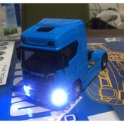 Resim metaş oyuncak Oyuncak Metal Model Işıklı Sesli Mavi Scania Tır Çek Bırak 12 cm 