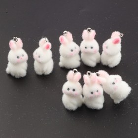 Resim 8'li/5'li Şirin 3D Kadife Pembe Tavşan Kolye Uçları - DIY Takılar, Zincir Süslemeleri, Pandantif Aksesuarları, Çanta Dekorasyonu, İnce El Yapımı Hediyelere Mükemmel 