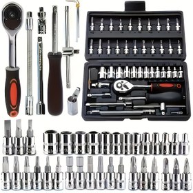 Resim 46 parça Krom Vanadyum Çelik Soket Anahtar Seti - Dayanıklı Torx Bit Kiti Otomotiv ve Ev Tamiri için, Gelişmiş Depolama Kutusu, Montaj Gerektirmez, Çok Yönlü Araç Seti | Kompakt Araç Seti | Dayanıklı Yapı, Soket Seti 