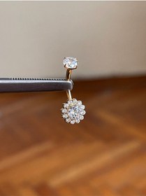 Resim Çiçek Zirkon Titanyum Göbek Piercing Pırlanta Model Göbek Piercing Siyah - Gümüş 