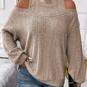 Resim Kadınlar için Kabartmalı Üst - Şık Asimetrik Uzun Kollu Yuvarlak Yaka Kazak, Yumuşak Pembe Düz Renk, Makinede Yıkanabilir Her Mevsim Günlük & Resmi Giyim, Çok Yönlü Moda, Dokulu Görünüm, Dayanıklı Kumaş, Rahat Kalıp 