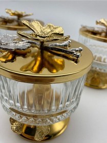 Resim 3'lü Ayaklı Gold Elysia Cam Magnolia Kasesi, Çerez, Tatlı Kasesi 