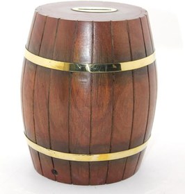 Resim Pirinç Ahşap Fıçı Kumbara 18 Cm 