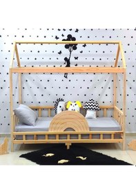 Resim Markaawm Markaawm Çatılı Montessori Yatak 90X190 Doğal Çam Çocuk Karyola Akçaağaç 
