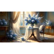 Resim Venspor Lüks Salon Temalı Arkaplan, Mavi Çiçekler ve Altın Detaylar ile 200x150cm Fon, Duvar Örtüsü 