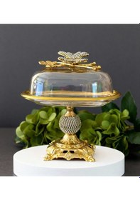 Resim Çnr Home Collection Kelebek Detaylı Elmas Kesim Gold Metal Ayaklı Sunumluk-tereyaglık-peynirlik-kahvaltılık Gold 