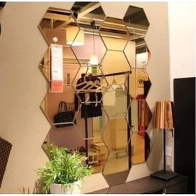 Resim Altıgen Ayna Pleksi Bal Peteği Altın Duvar Dekor Çok Renkli 