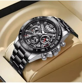 Resim Fochsia Lıge Erkekler Şık Kuvars Saati Spor Tasarım Paslanmaz Çelik Kayış Gümüş Siyah Diğer 