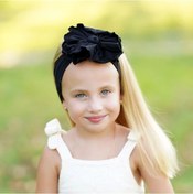 Resim Kız Bebek Çocuk Çiçek Detaylı El Yapımı Yumuşak Esnek Pamuklu Penye Saç Bandı - 6 - 9 Yaş / Siyah Siyah 
