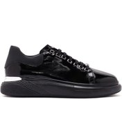 Resim Men's Black Lace-up Patent Leather Sneaker Derimod