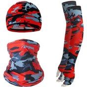 Resim Butu Yaz Anti-Uv Nefes Alabilen Buz İpek Güneşe Dayanıklı Bisiklet Kol Kollu + Astar Kapağı + Boyun Körüğü Seti Kamuflaj Kırmızı 