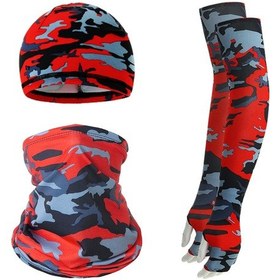 Resim Butu Yaz Anti-Uv Nefes Alabilen Buz İpek Güneşe Dayanıklı Bisiklet Kol Kollu + Astar Kapağı + Boyun Körüğü Seti Kamuflaj Kırmızı 