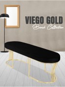 Resim Gazzini furniture Viego Gold Smooth Bench Lüks Metal Gold Ayak, Chester Model Yatak Ucu Siyah Puf 