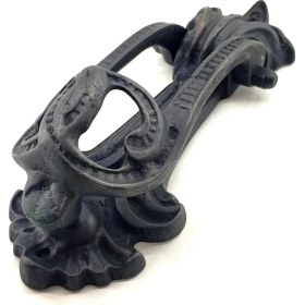 Resim Antika Tarz Dekoratif Pirinç Doğa Kapı Tokmağı, Taktak - 205X73 Mm, Oksit 