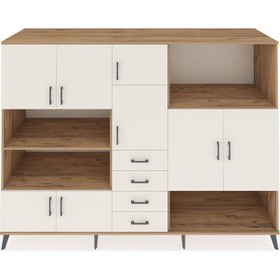 Resim Kronos Dolap 10 Raflı 4 Çekmeceli 8 Kapaklı 220x59x163 Çam-aytaşı Çam-aytaşı 