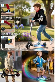 Resim Cool Wheels Elektrikli LED Işıklı Katlanabilir Çocuk Scooter - Çift Frenli- Çift Süspansiyonlu 8 yaş ve üzeri 