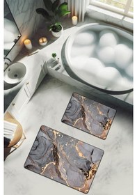 Resim Yıkanabilir Kaymaz Tabanlı Modern Desenli 2'li Banyo Paspas Takımı Bps0019 Renkli 