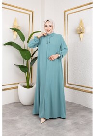 Resim Nevayla Moda Salaş Kesim Aerobin Kumaş Ferace / Su Yeşili - F137 