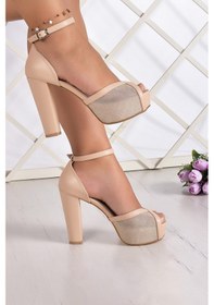 Resim Erkan Saçmacı Carmen Ten Fileli Önü Açık Bilekten Bağlamalı Platform Topuklu Ayakkabı Ten Rengi 