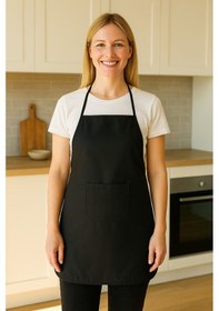 Resim Suni Deri Su Geçirmez Siyah Mutfak Önlüğü Şık & Leke Tutmaz Kumaş Siyah 
