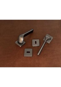 Resim Posh Mat Skoç Füme Siyah Kare Rozetli Zamak Oda Kapı Kolu 1 Takım 