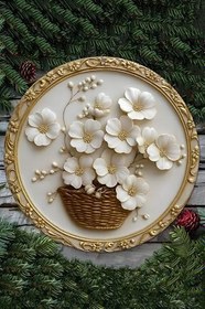 Resim Altın Detaylı Çiçek Sepetli Uv Baskılı 3D Gürünümlü Mdf Duvar Süsü - 33X33 Cm & 20X20 Dt116,Ahşap Dt116 20 X 