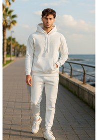 Resim Oversize Ekru Renk Kapüşonlu Eşofman Takımı-1665 Ekru 
