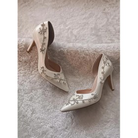 Resim Ruxene Lavien Kadın Gümüş Taş İşlemeli Beyaz Stiletto 8cm El Emeği Gelin Ayakkabısı 