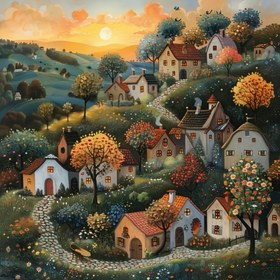 Resim Köy Evi Gün Doğumu Temalı 5D Elmas Boyama Seti, Yuvarlak Elmas Nakış Sanatı, DIY Tam Elmas Tuval, Elmas Sanat Mozaik El İşi, El Yapımı Hediye, Oturma Odası, Yatak Odası, Ofis DIY Kanaviçe, Duvar Dekor Sanatı, Elmas Deseni ile Dekoratif Eğlence Katın. Çerçevesiz 30x30cm (11.8x11.8in), Duvar 