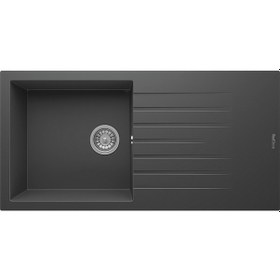 Resim Real Stone P015 - 1 Gözlü Damlalıklı Granit Eviye XL Geniş Hazne 44 CM 1000 x 500 MM Antrasit 