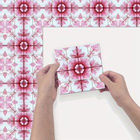 Resim 10 Adet Vintage Çiçekli Yapışkanlı Fayans Stickerları - Mutfak Arka Duvarı, Banyo, Yatak Odası, Merdiven için Su Geçirmez Vinil Duvar Çıkartmaları - Pembe & Beyaz, 3.94/5.91/7.87 İnç, 0.6mm Kalınlık, Merdiven Dekorasyonu|Dekoratif Duvar Stickerları|Dayanıklı Duvar Sanatı, Mutfak Stickerları Duvar Dekoru 