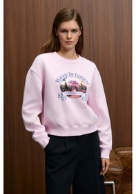 Resim Grimelange Talmera Kadın Önü Baskılı Yuvarlak Yaka Pembe Sweatshirt Pembe 
