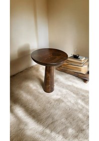 Resim Wood Wooden Ahşap Tekli Konik Mantar Yan Sehpa Modern Ceviz Renk 