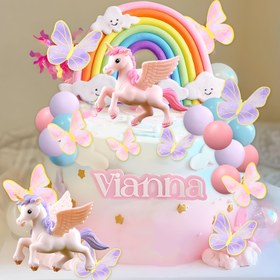 Resim 1 Adet LAVENTY Unicorn Pasta Süsü - Pastel Gökkuşağı, Kanatlı - Doğum Günü Partisi Dekorasyonu, Pony Cupcake'ler, Pasta Süsleri - Montaj Gerekmez - Kızlar İçin Mükemmel Doğum Günü Hediyesi, Büyülü Cupcake Dekoru, Büyülü Peri Teması, Reçine Dekoratif Elemanlar, Fantazi Dekor, Hafif Dekor, Cadılar 
