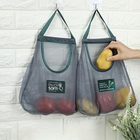 Resim 2 Adet Dayanıklı File Asma Saklama Çantaları Sarımsak, Patates, Soğan & Daha Fazlası İçin - Havalandırma Delikli ve İpli Kapatmalı Yeşil Plastik Mutfak Düzenleyici, Patates Organizatörü, Dikdörtgen Şekil, Güçlü Yapı 